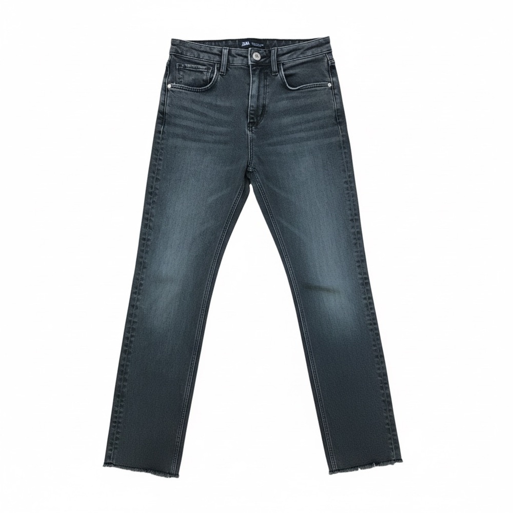 ZARA High Rise Straight Leg Jeans Faded Black Raw Hem - Size 4 / 26 - Picture 3 of 9